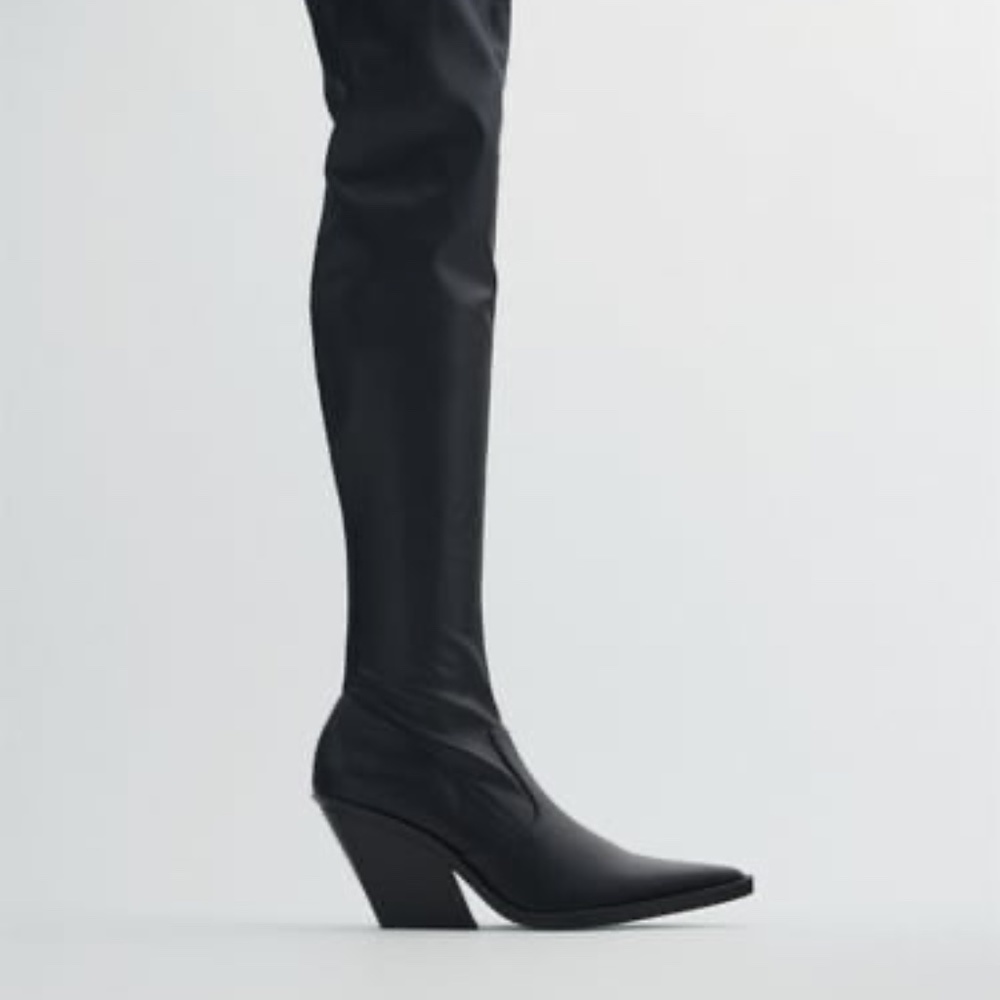 NWOT Zara Black over the knee stretch boots